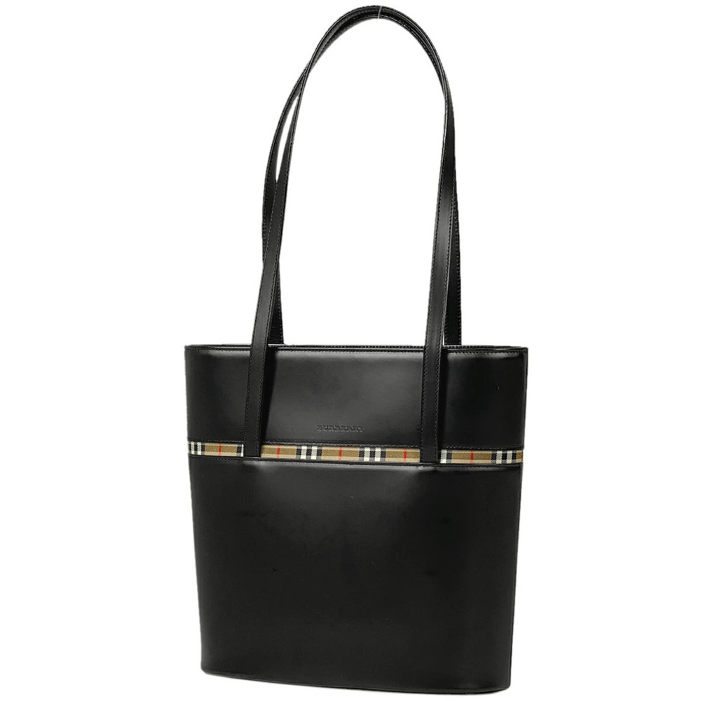 Burberry logo tote bag check shoulder leather black
